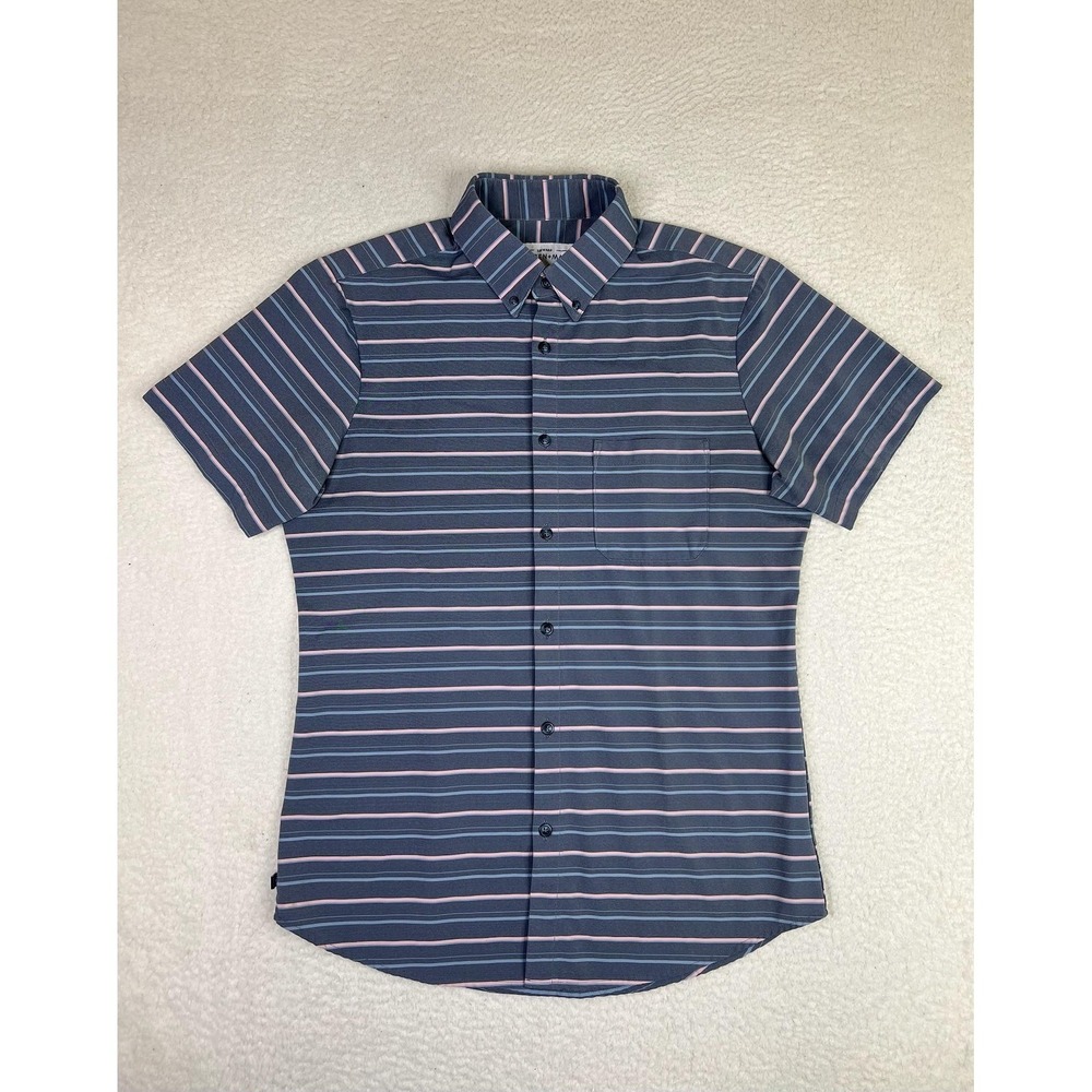Mizzen+Main Shirt Mens Medium Blue Trim Fit Stretch Leeward SS Button Up Casual